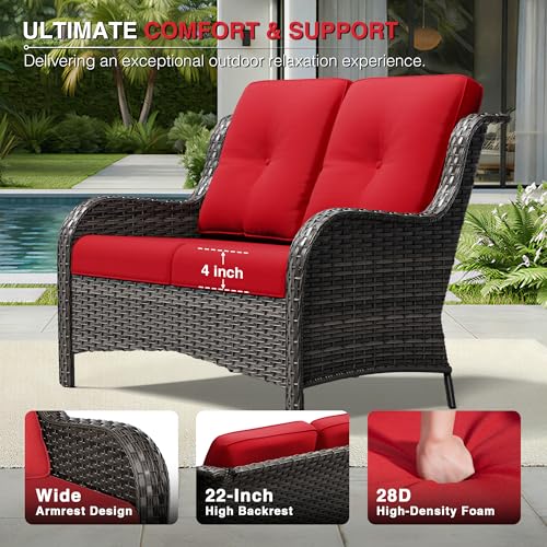 Image of Joyside 8 Piece Wicker Patio Furniture Set, Outdoor Swivel Rocker Patio Chairs with High Back, Deep Seating, Wide Armrest, Thickened Cushions, Outdoor Furniture for Deck, Porch Use