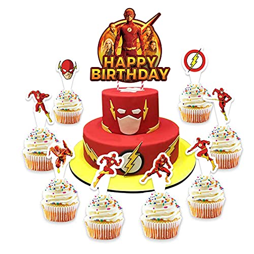 Flash Birthday Party Supplies, 25 pc Flash Cupcake Decorations with 1pc Flash Cake Topper And 24Pc Flash Cupcake Toppers for the Flash Party Decorations Birthday, Flash Party Supplies Birthday Boy