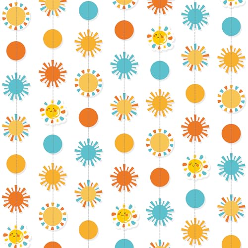 Image of Here Comes The Son Baby Shower Decor - 44Ft Sun Garland Hanging Paper Streamer, Here Comes The Sun String Banner Backdrop, Ideal for Baby Shower Birthday Decorations Party Supplies