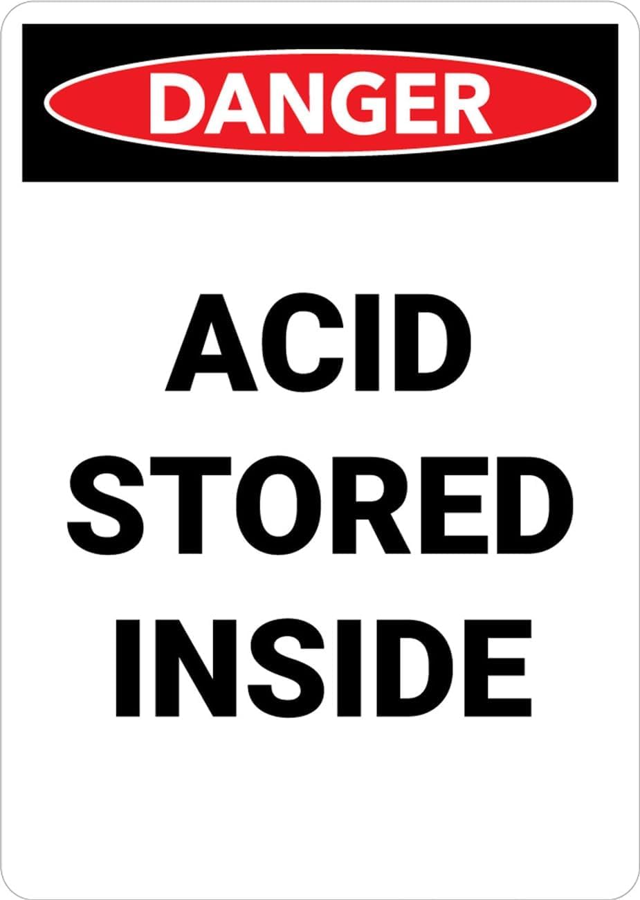 Internal Acid Storage Warning Sign, Garage Warehouse Chemical Hazard Metal Safety Sign 12x8 Inch