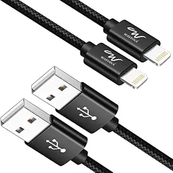 Wayona Nylon Braided Usb Data Sync And Charging Cable For Iphones, Ipad Air, Ipad Mini, Ipod Nano And Ipod Touch (3 Ft, Black) - Pack Of 2