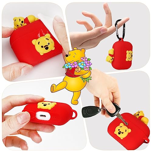 Winnie Cartoon Silicone Case Skin For Apple Airpods Pro, 8 In 1 Silicone Accessories, Silicone Case/Keychain/Carabiner/Metal Dust Sticker/Cleaning Brush/Anti-Lost Rope,The Best Gift #TOP4