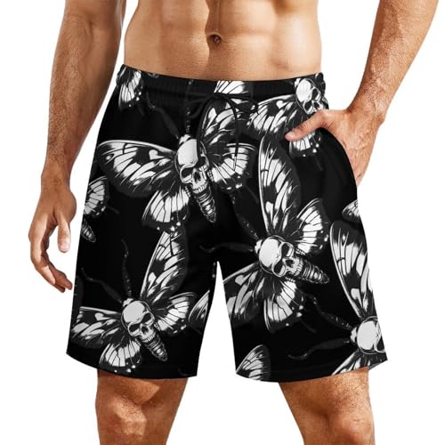 Death's Head Moth Mens Swim Trunks with Compression Liner Quick Dry Board Shorts Bathing Suit