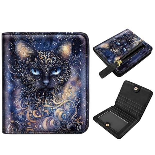 Image of Small Womens Cat Wallet Thin Credit Card Holder Pocket Mini Purse | Compact Slim Women RFID Blocking Bifold Black Cat Leather Wallets Ladies Pocket Card Holders for Travel & Daily Use