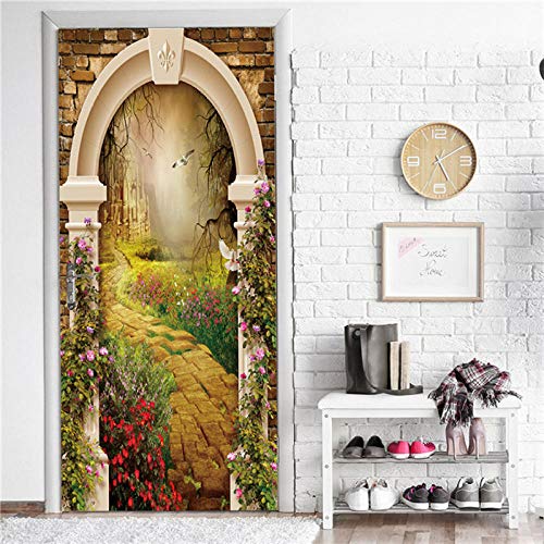 YQLKD Porte Sticker Mural Papier Chemin De Jardin De Porte Arquée Papier Peint De Porte Auto-Adhésif PVC Home Poster Mural