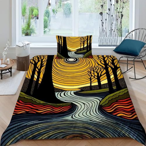 Housse de couette 135x200cm microfibre imprimé bois lit simple fermeture éclair pour garçon - 3