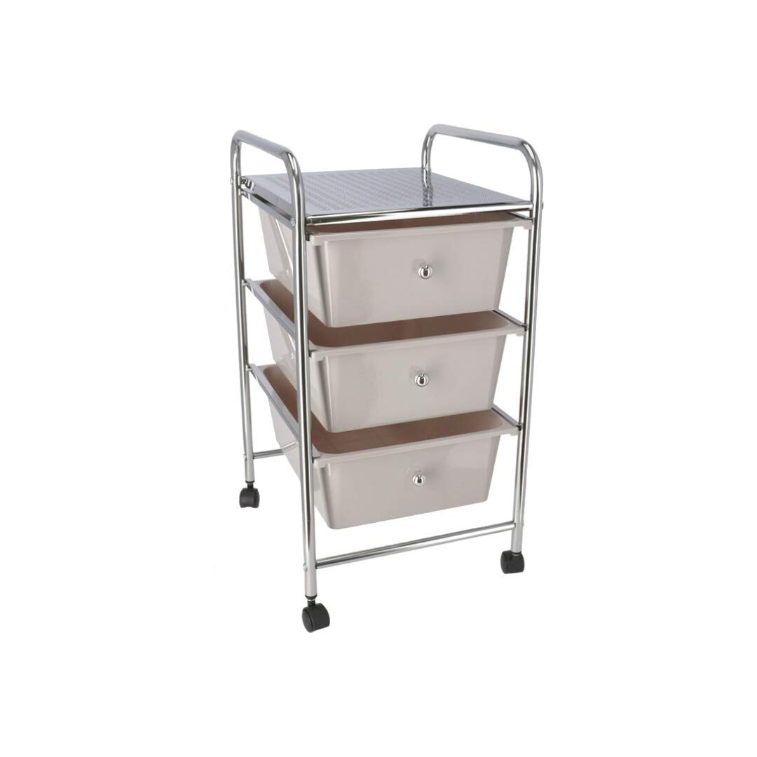 Gerimport Carro Multiusos Acero 3 cajones Gris 63 x 38 x 18 cm