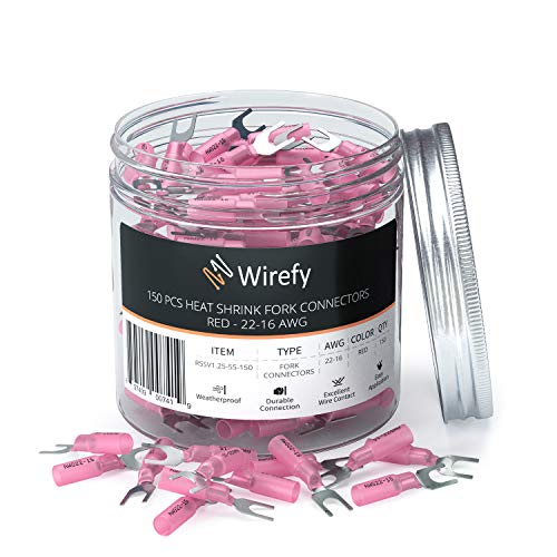 150 PCS Wirefy Heat Shrink Fork Connectors - Crimp Fork Terminals - Red