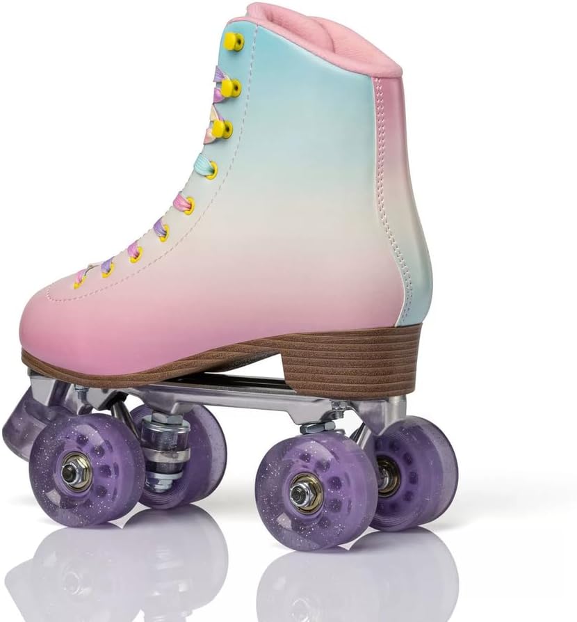 Indoor Roller Skates Women Adult, Microfiber Material Double Row 4 Glowing Wheels Design Roller Derby Skates for Girls and Boys