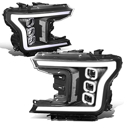 DNA MOTORING HL-LB-T8-F15018-BK-CL1 Square Auto Update LED Effect Sequential Projector Headlight Lamps Compatible with 18-20 F150,Black Housing/Clear Corner