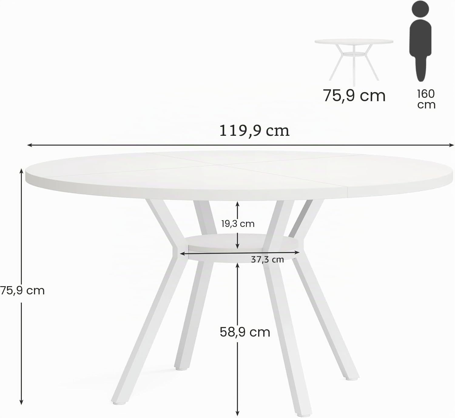 Lailang 120cm Tavolo da Pranzo, Tavolo Rotondo, Tavolo Moderno, Tavolo In Legno, Tavolo Cucina Per 4, Tavolo Soggiorno, 120 x 120 x 75 cm, Bianco