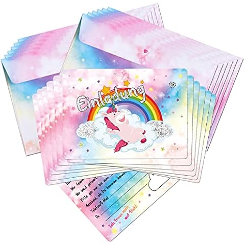 TOBJA® 12x Invitation Cards for Children's Birthday Party Unicorn with Envelopes - Invitation for Children with Real Glitter Invitation Cards Birthday Girls | Also for School or Party Invitations Cover