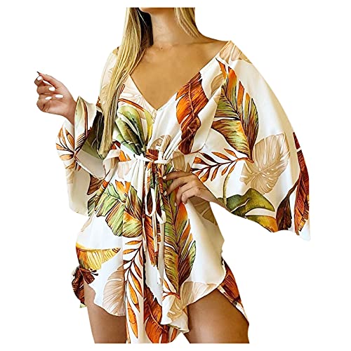 Smooto Women Bodycon Mini Dress Sexy V-Neck Backless Halter Neck Stripe Printed Summer Beach Party Streetwear Cute Summer Dresses for Women Women's Cut Out Crisscross Halter Dress (White 2,XXL)