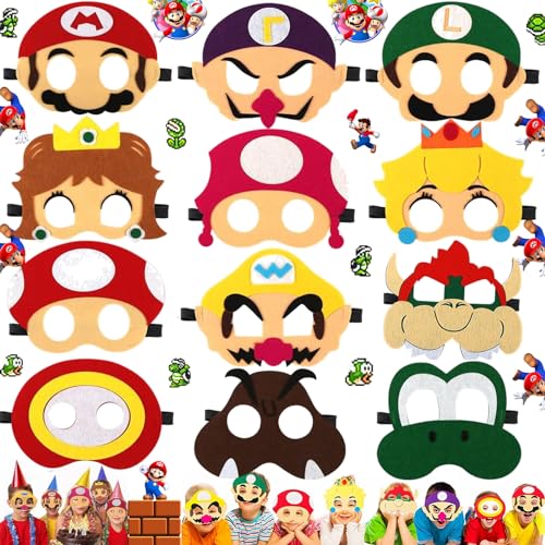 Benaton 12 peças máscaras de animais de feltro, máscara de desenhos animados para crianças, cosplay de super-herói de feltro, máscaras de desenho animado com cordão elástico para Cosplay Party (vários estilos)