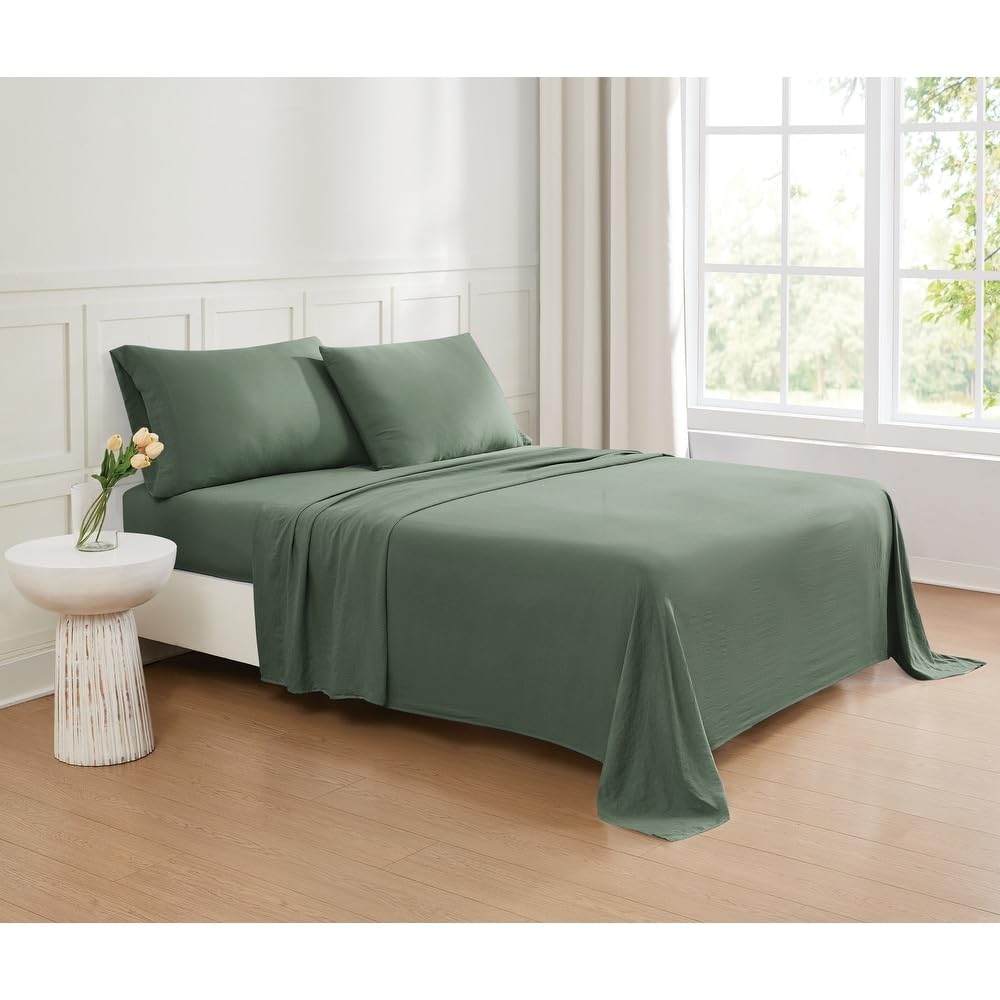 TRP Luxurious 5 Piece Deep Pocket Sheets Split King Size, Soft Smooth and Comfortable Feel | Flat and Fiied Bed Sheet in Dark Green Color Machine Washable Solid Pattern Aesthetic Bedding
