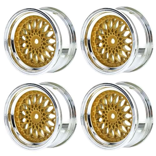 KEEDA RC Voiture Diamètre 52 mm/2,05 pouces Jantes en plastique 12 mm Roues hexagonales pour 1/10 RC On Road Touring Racing Drift Car (profondeur d'insertion 3 mm, doré)