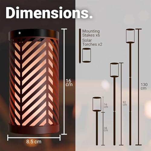 Image of Deco Window Solar Lights Outdoor 2 Pack LED Flame Torches with Flickering Flame Effect, Solar Powered Pathway Lights for Patio, Lawn, Porch, Walkway, Driveway, and Garden.