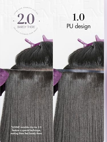 LUVME Invisible Clip in Hair Extensions, Yaki Straight Real Human Hair 16 Inch 2 Pack 220g 12pcs Clip ins Hair Extensions Natural Black for Women - Image 5
