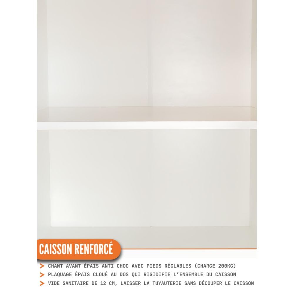 Cuisineandcie - Rangement Cuisine Equipee Complete ECO Blanc Brillant 240 cm - Set de 7 Meubles