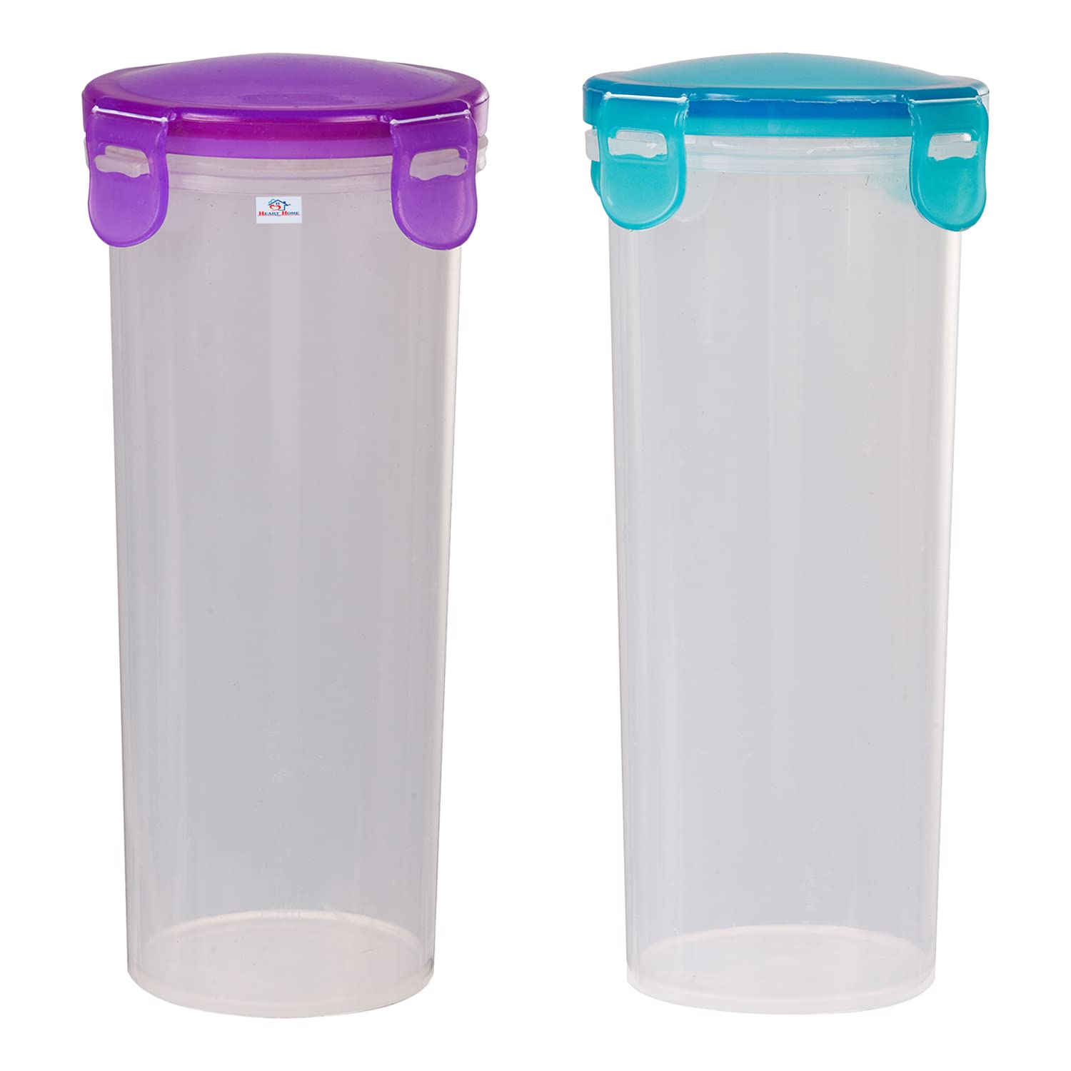 Heart Home klick n Seal Glass|Durable Plastic Airtight Glass Container with Lid|Leak Proof Container for Kitchen & Travel|500 ML|Pack of 2 (Transparent)