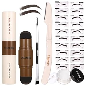 UCANBE 25PCS Eyebrow Stamp Stencil Kit With Dual-Color Eyebrow Stamp Pomade,20 Reusable Eyebrow Stencils,Finising Powder,Brush,Eyebrow Razor,Zipper Pouch,Waterproof Eye Brow Stamping and Shaping Kit04