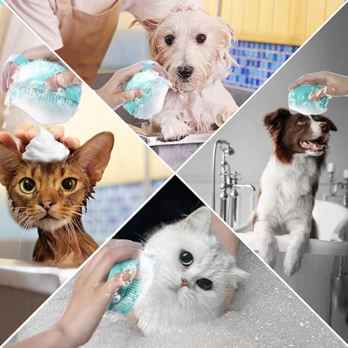 Gentle Silicone Bath Brush for Pet Dogs with Soap Dispenser (Blue)