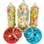 5 Empty Retro Large Plastic Sweet Jars for Pick & Mix, Victorian Sweet Shop, Candy Buffet Kit, Party Pack