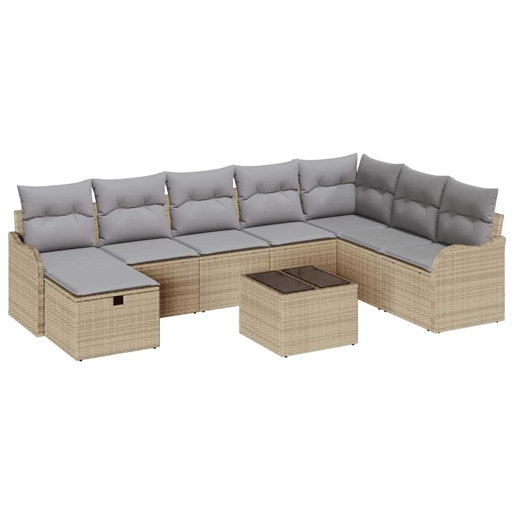 9-częściowy zestaw mebli ogrodowych z polirattanu, modułowa sofa ogrodowa z poduszkami i miejscem do przechowywania, odporna na warunki atmosferyczne sofa outdoorowa na taras