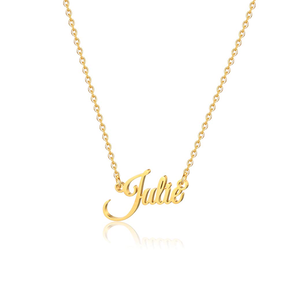 MONOOC Custom Name Necklace Personalized, 14K Gold Plated Personalized Name Necklace Gold Rose Gold Silver Color Stainless Steel Name Plate Necklace for Women gals Men, Customized Name Word Necklace