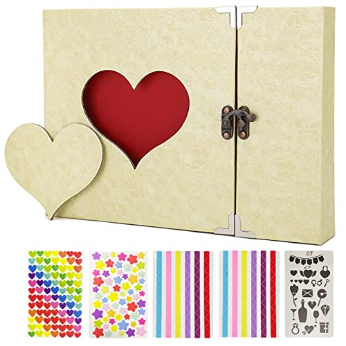 Photo Album Scrapbooking BORR DIY Handmade Scrapbook Album Family Memory Book Black Page Scrap Book, Christmas Wedding Anniversary Gifts Couples Birthday Presents (Beige)