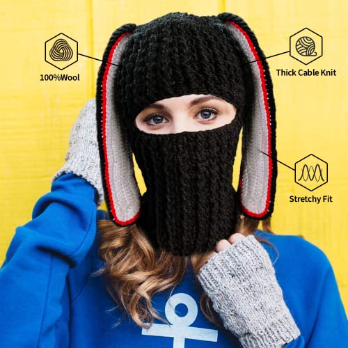 Kasahara Unisex Knitted Beanie Hat Halloween Christmas Easter Cute Bunny Long Ears Autumn Winter Warm Hat For Women Men Black #TOP4