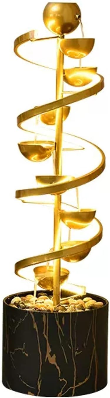 FEELIN Tabletop Waterfall Fountain Indoor Leisure Fountain Waterfall Living Room Office Water Feature Decoration Floor Lamp with Spiral Rotating LED Light Water Fountains Indoor (Color : Black)