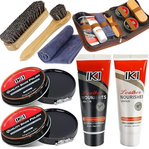 IKI Lederschuhpflegeset Schuhpflege Schuhwachs Farbloses Premium Schwarzes Schuhcreme