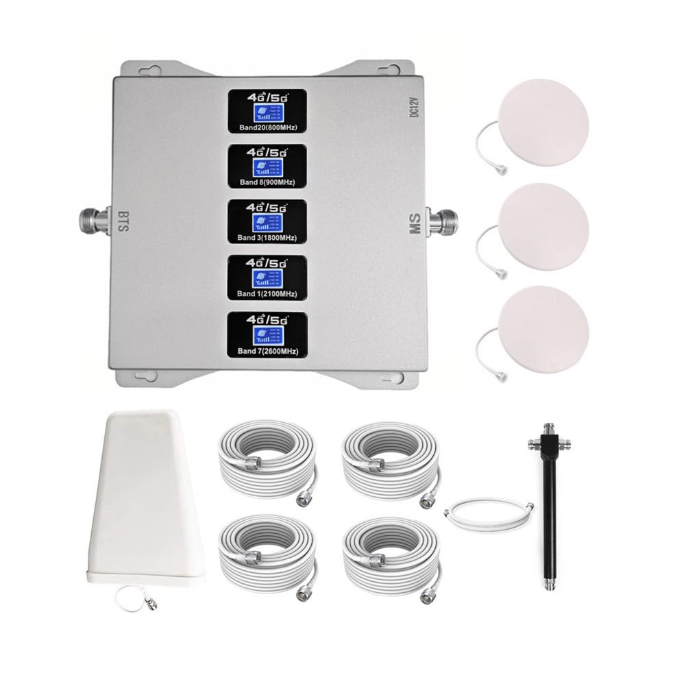 Amplificateur 4G Repeteur 4G Amplificateur de Signal Mobile 5 Bandes, 1 à 3 | Améliorez 2G/3G/4G/partie 5G, Trois Antennes D'intérieur