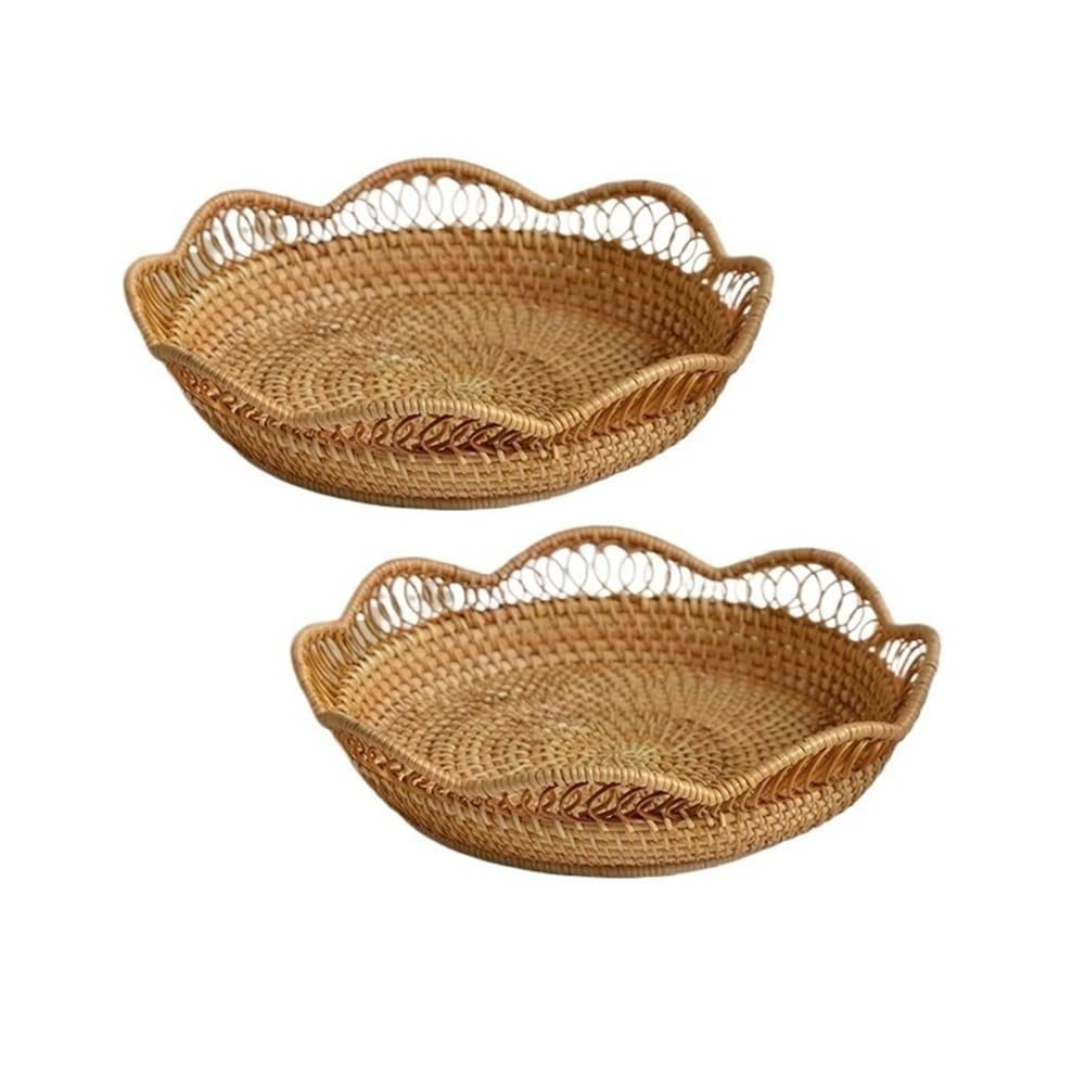 Basket Storage Box Kitchen 2-Packs,Japanese Hollow Rattan Candy Tray,Snack Nuts Melon Seed Plate