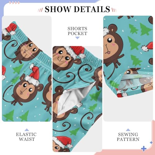 ZZXXB Monkey with Xmas Hat Boys Long Pants Soft Trousers Elastic Waist Kids Lounge Bottoms with Pockets S-XL4
