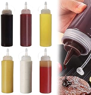 YISKY Squeeze Bottles with Caps, 6 pcs 8 oz Plastic Squeeze Dispensers, Squeezy Sauce Bottles, BPA Free, Perfect for Kitchen Condiments, Pigment Squeeze Bottle for Painting