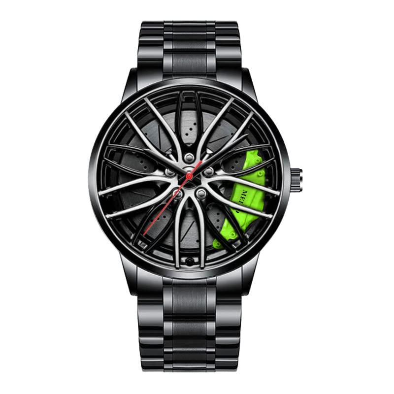 Velg Hub Wiel Horloge voor Mannen - Sport Auto Quartz Waterdicht Horloge - Geschenk voor Heren (B), Armband