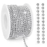 Rhinestone Chain, 10 Yards Rhinestone Trim Silver Bling Diamond Rhinestone Strips 3mm Glitter Crystal Rhinestone Close Chain Rhinestone Ribbon Rhinestone Tape for Sewing DIY Crafting Jewelry Clothes