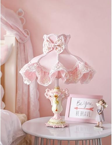 Miniatura 6 de NOLLAM Lámparas de Mesa Lámpara de mesa para dormitorio de niña, lámpara de noche decorativa con lazo rosa, con pantalla de tela estilo princesa,