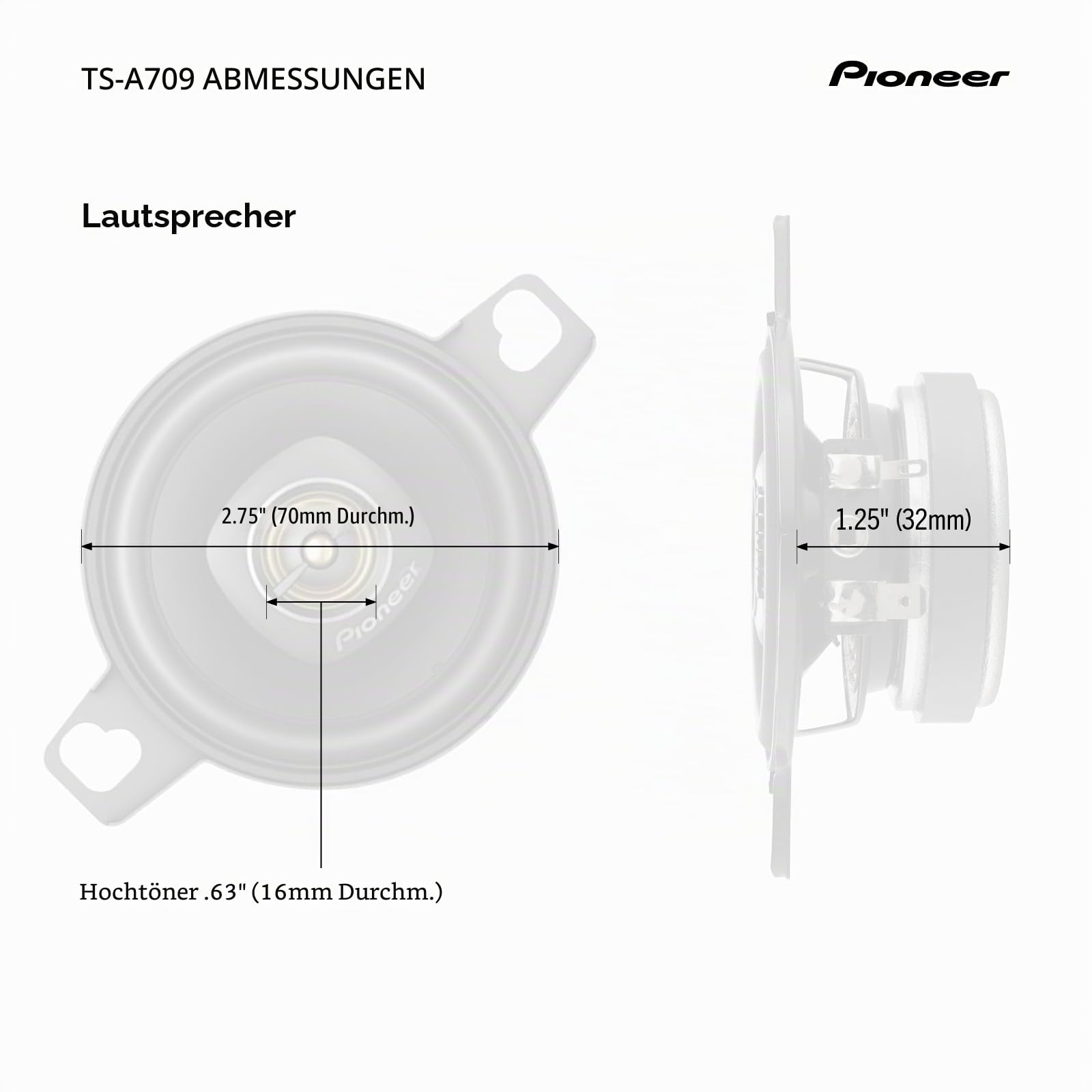 Pioneer TS-A709 A Series 2-3/4" 2-Wege, 450W Max Power, 16mm Hochtöner - Koaxial-Lautsprecher (Paar)