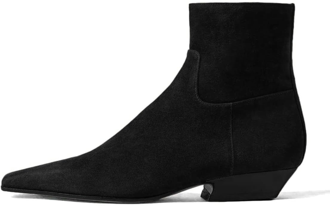 Maiyang Women Square Toe Low Chunky Heel Ankle Booties Fashion Side Zipper Flat Short Boot Daily Office Party Formal Shoes Size 4-16 US