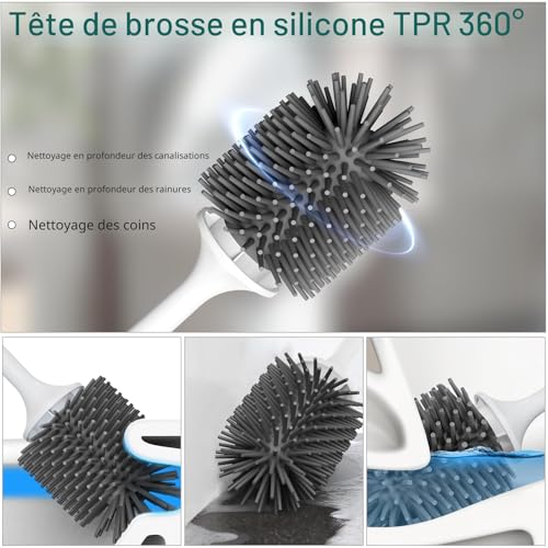 Brosse Toilettes WC, EWEIMA Brosse WC Silicone, Balayette Toilettes WC avec Support à Séchage Rapide et Base Anti-Goutte, Balai Toilette WC Montage Mural/au Sol pour Salle de Bain – vue 3