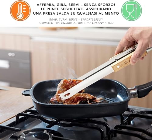 IPEA Pinze da Cucina in Acciaio Inox con Manici in Legno - Design Innovativo - Pinza Professionale per Barbecue, Carne, Pasta, Bistecche, Buffet - Pinze da Chef Resistenti al Calore - 36 cm - immagine 5