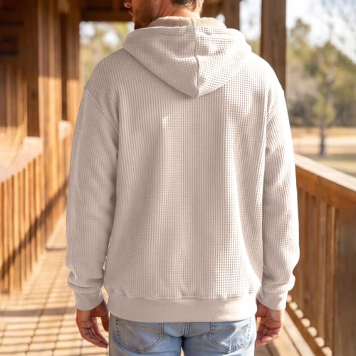 Mens Sherpa Lined Hoodie Fleece Quarter Zip Waffle Fall Sweat Shirts | Fleece Hoodie, Comfy, Casual, Classic, Long Sleeve, Relaxed Fit, Layering, Outdoor Activities, Pullovers for Men — view 5