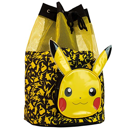 Pokemon Drawstring Bag | Pikachu Backpack With 3D Ears | Boys Swim Bag | Official Pikachu Merchandise | One Size Black2