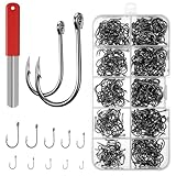 ABOHU Kohlenstoffstahl Angelhaken Set, 500 Stück Dropshot Haken mit Fischhakenschärfer und Organizer Box, Allround-Angelhaken mit Öse, 10 Größen 3# - 12#, Angelzubehör für Flüsse, Seen und Ozeane