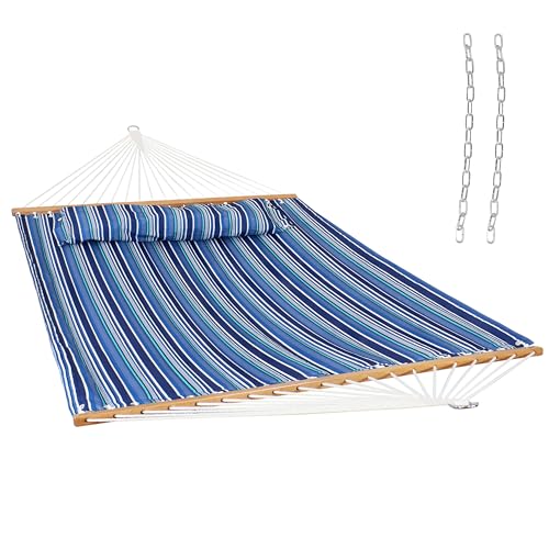 Sunnydaze Quilted Outdoor Hammock with Spreader Bars - Heavy-Duty 450-Pound Capacity Double Hammock for Outside - Breakwater Stripe