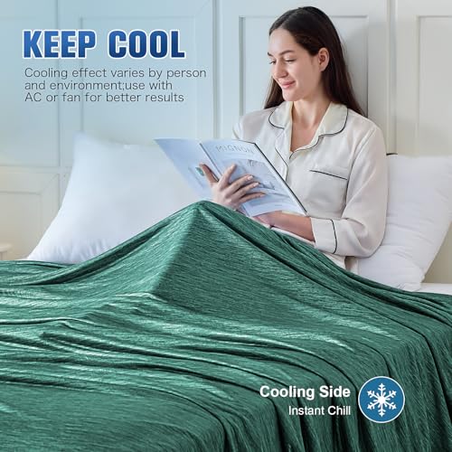 Image of KMUSET Cooling Blanket Throw (50 inchx60 inch), Double Sided Summer Cooling Blankets for Hot Sleepers & Night Sweats, Soft Lightweight Blanket for Beach, Sofa Bed Couch, Gifts for Women Men Emerald Green