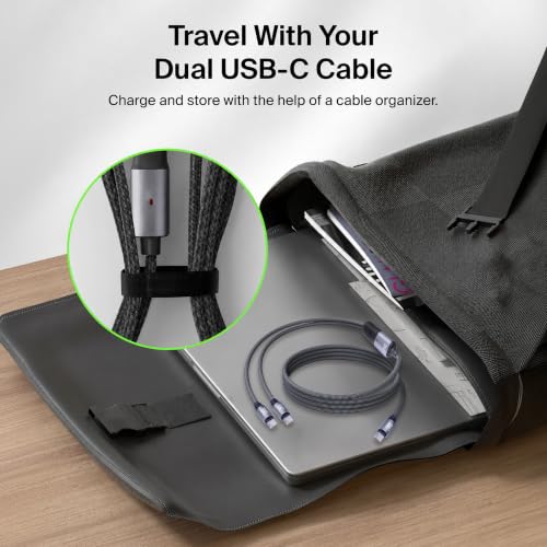 Image of MX 2-in-1 USB C to USB C Cable 140W Fast Charge, Dual Charging Cable, 1.2M Braided Type-C to Type-C Splitter Cable with Smart Power Sharing for MacBook, iPhone, iPad, Samsung